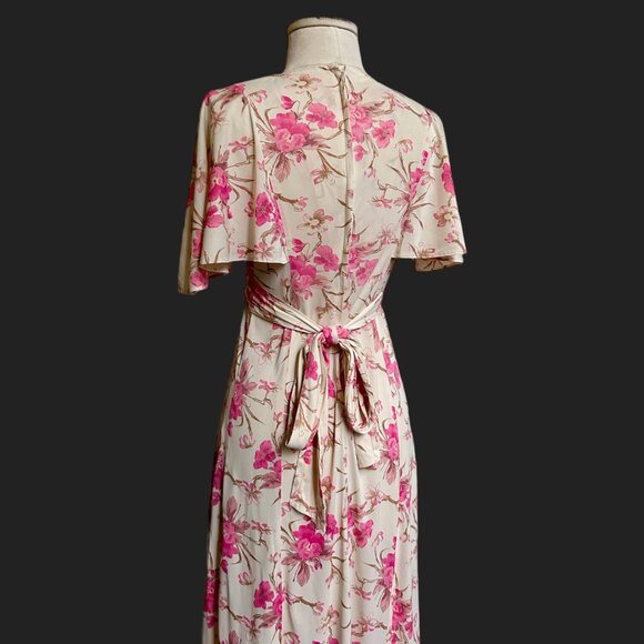 70s vintage flutter sleeve floral dress empire waist boho prairie cottage. - Picture 4 of 11